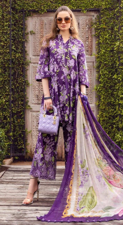 MB B - PURPLE PRINTED LAWN - SR FABRICS