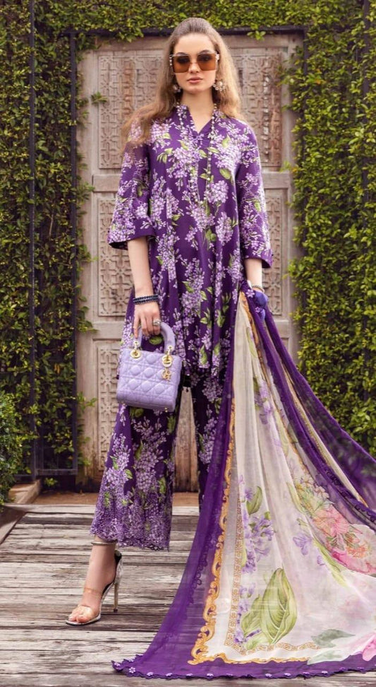 MB B - PURPLE PRINTED LAWN - SR FABRICS