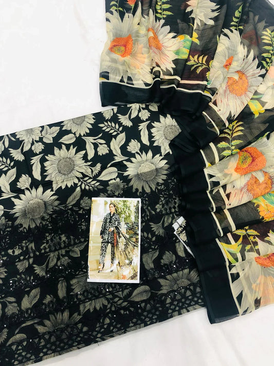 MB BLACK FLOWERS DIGITAL LAWN - SR FABRICS