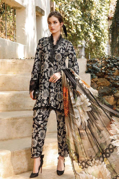 MB BLACK FLOWERS DIGITAL LAWN - SR FABRICS