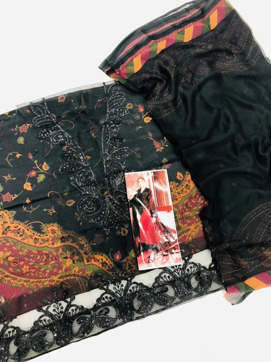 MB BLACK RED DIGITAL LAWN - SR FABRICS