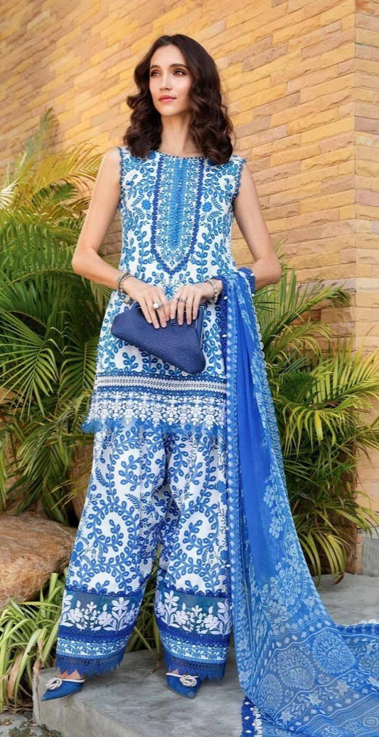 MB BLUE SNAKE PRINTED LAWN - SR FABRICS
