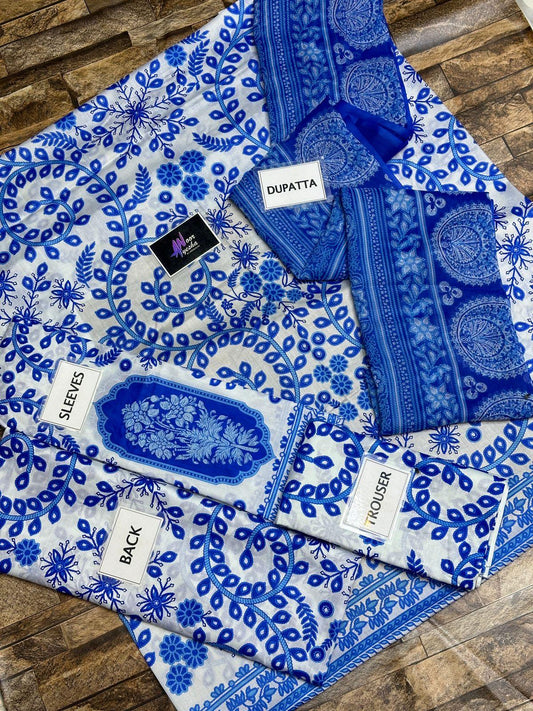 MB BLUE SNAKE PRINTED LAWN - SR FABRICS