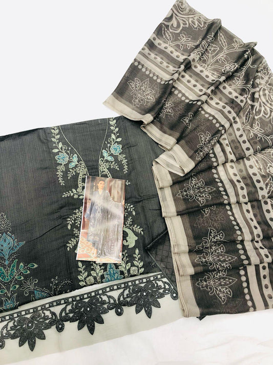 MB CHARCOAL GREY LAWN - SR FABRICS