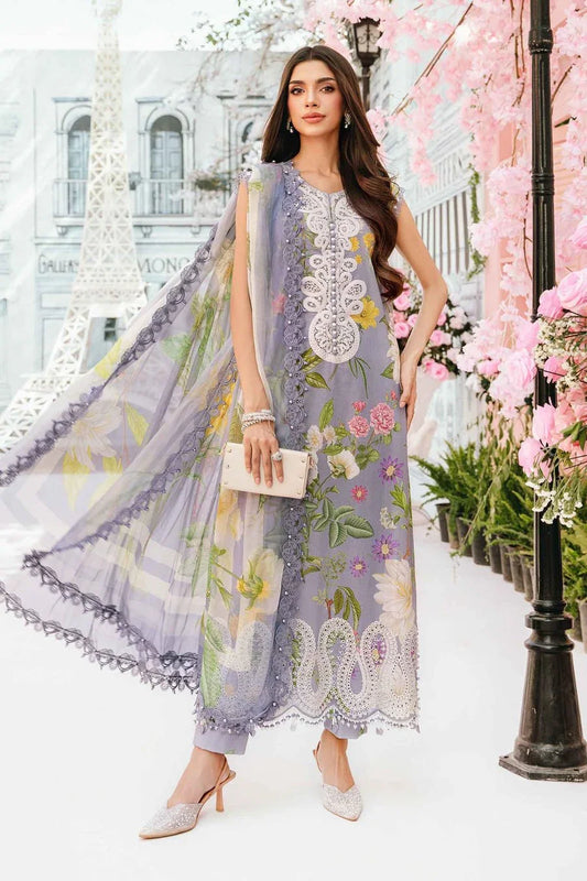 MB GREYISH EMB NECK LAWN - SR FABRICS