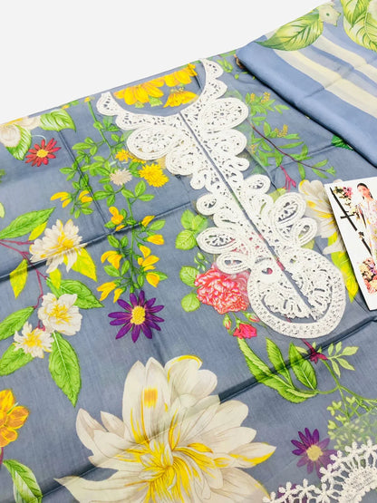 MB GREYISH EMB NECK LAWN - SR FABRICS