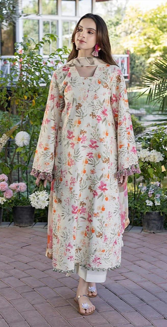MB MULTI LEAVES PRINTED LAWN - SR FABRICS