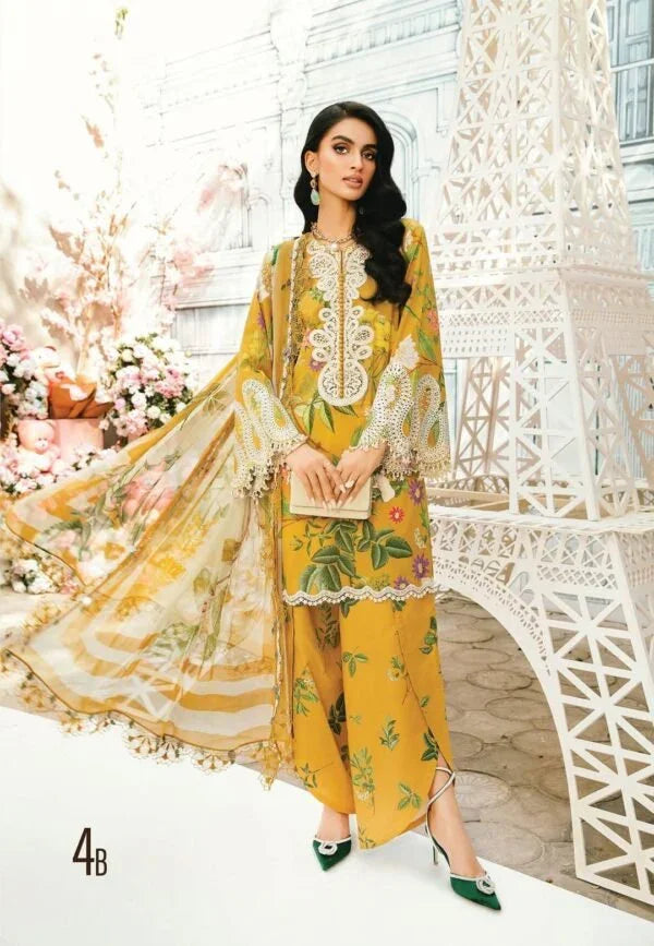 MB MUSTARD EMB NECK LAWN - SR FABRICS