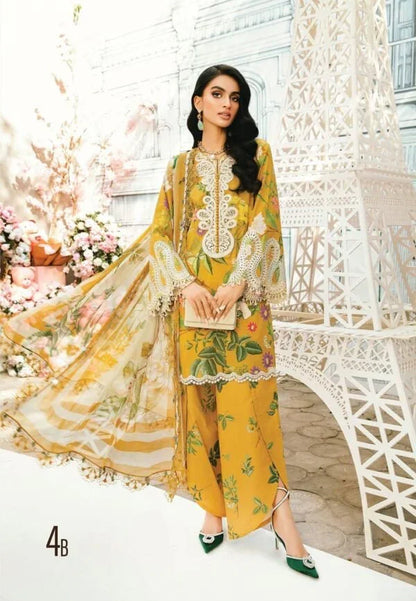 MB MUSTARD EMB NECK LAWN - SR FABRICS