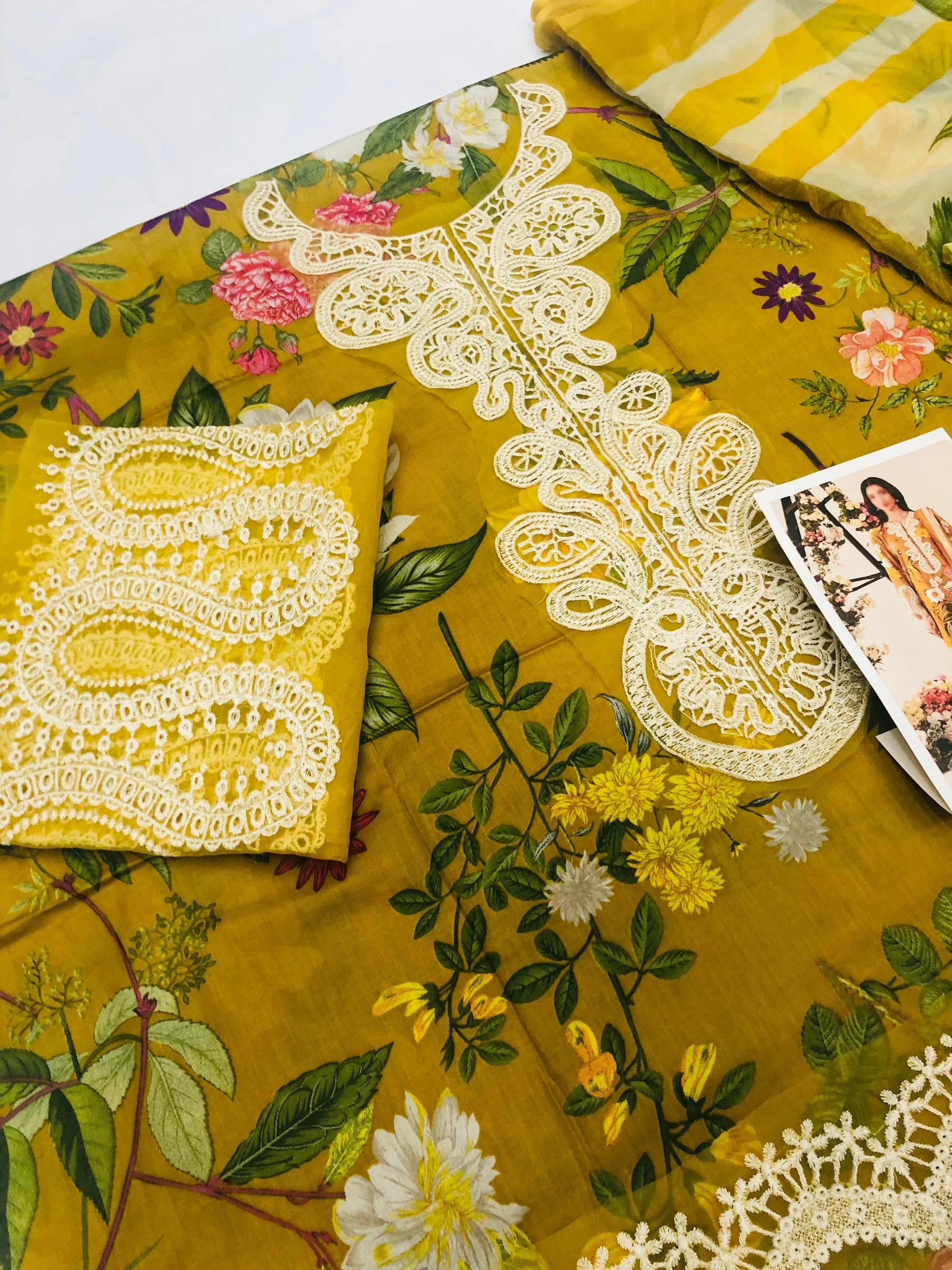 MB MUSTARD EMB NECK LAWN - SR FABRICS