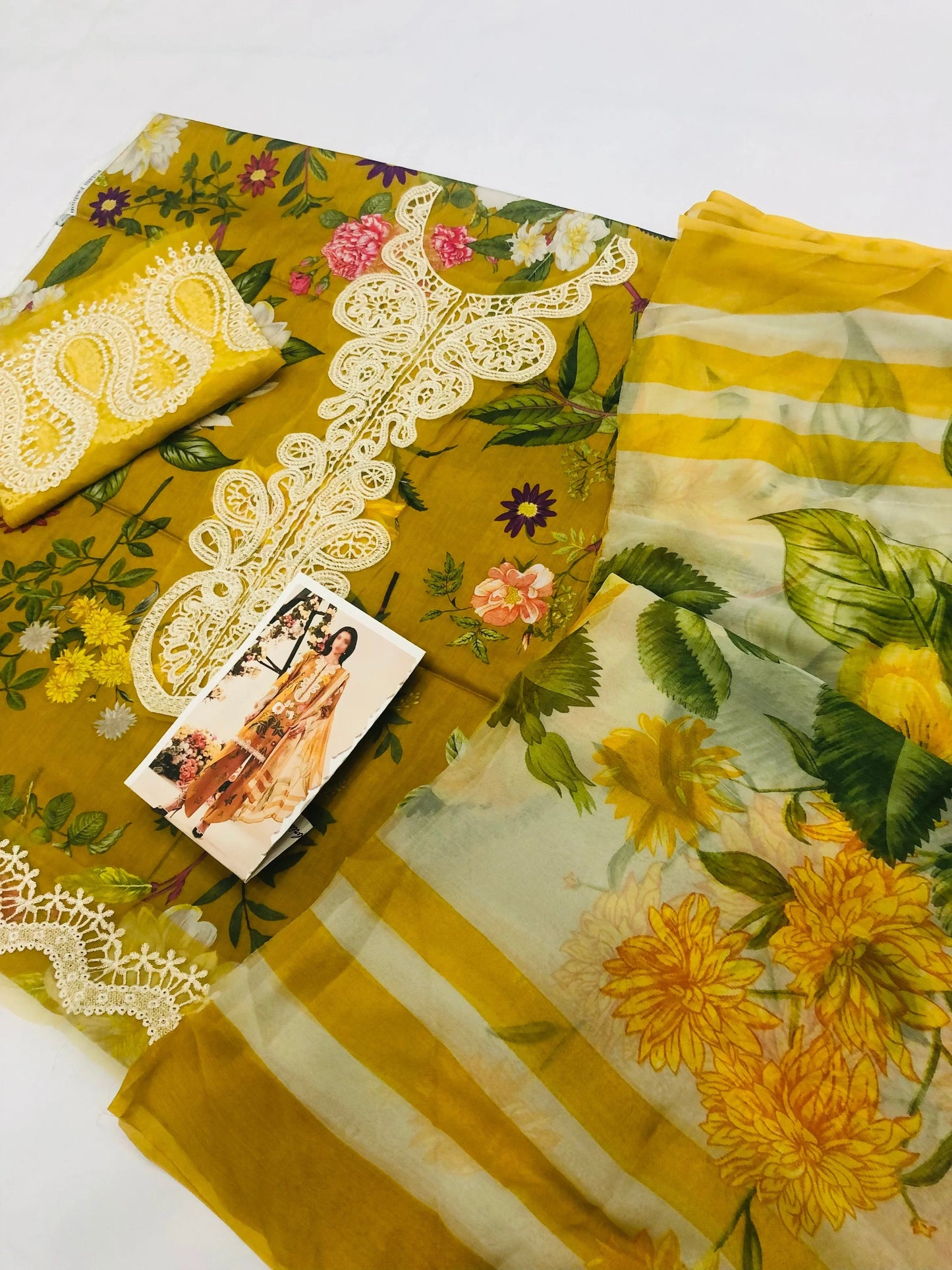 MB MUSTARD EMB NECK LAWN - SR FABRICS