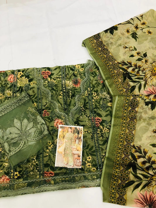 MB OLIVE CHICKEN KARI LAWN - SR FABRICS