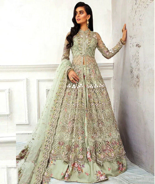 MB OLIVE GREEN NET MAKSI - SR FABRICS