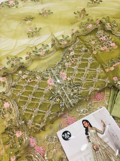MB OLIVE GREEN NET MAKSI - SR FABRICS