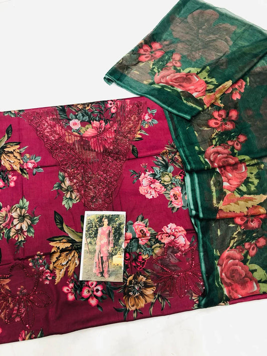 MB PINK GREEN DIGITAL LAWN - SR FABRICS