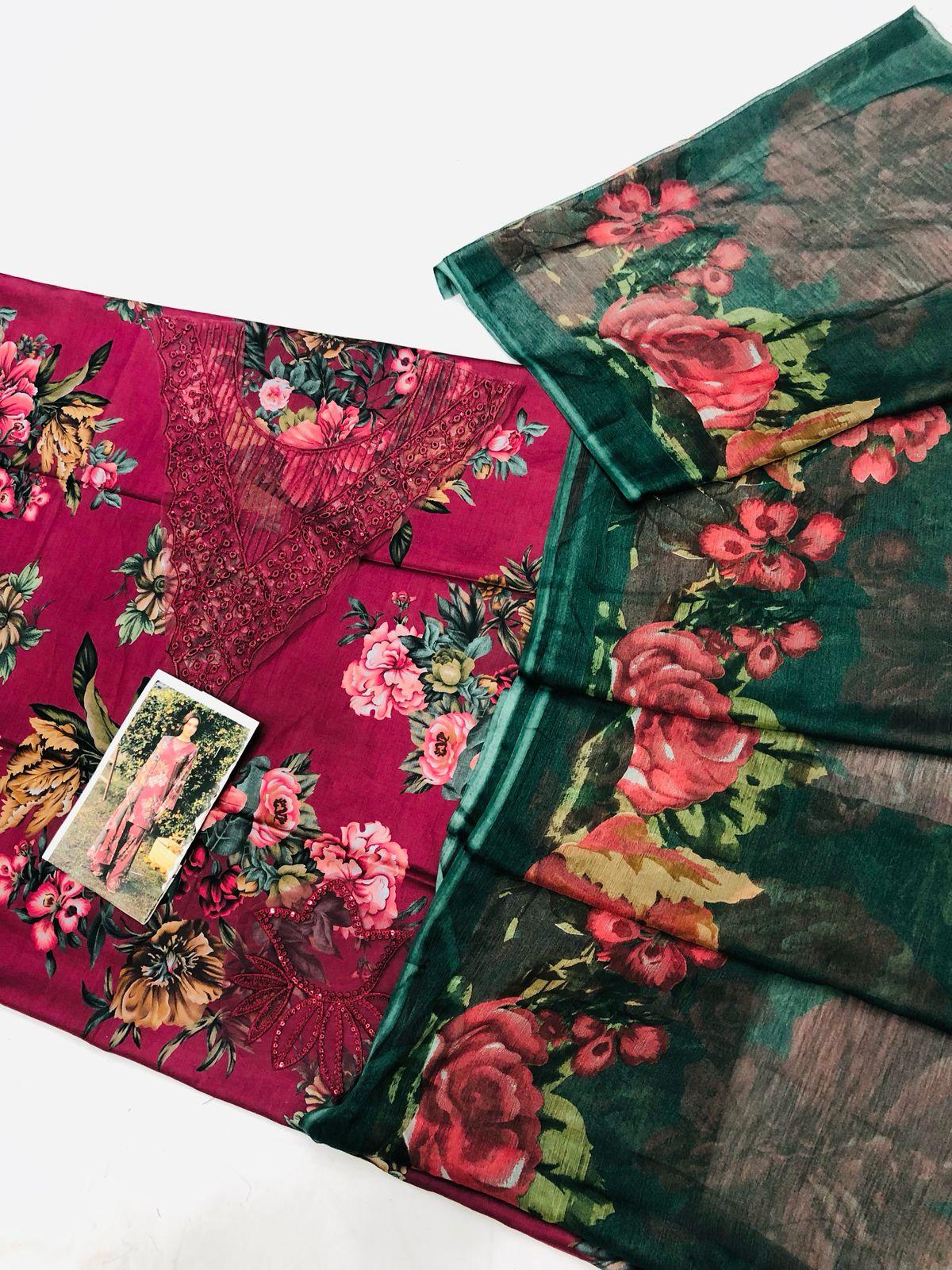 MB PINK GREEN DIGITAL LAWN - SR FABRICS