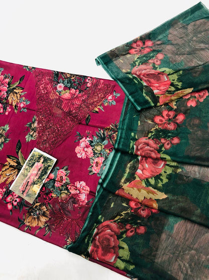 MB PINK GREEN DIGITAL LAWN - SR FABRICS