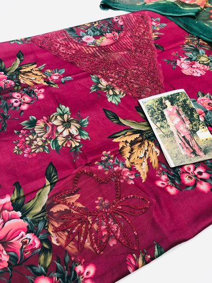 MB PINK GREEN DIGITAL LAWN - SR FABRICS