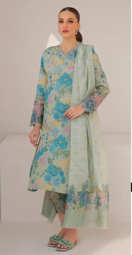 MB SEA FLOWERS PRINTED LAWN - SR FABRICS