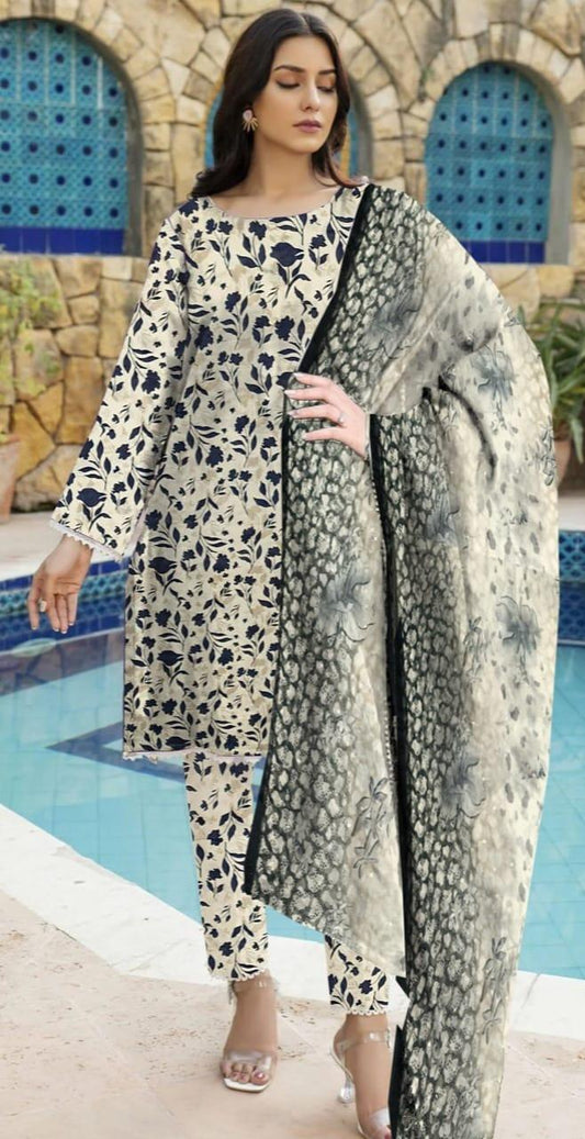 MB SKIN B LEAVES PRINTED LAWN - SR FABRICS