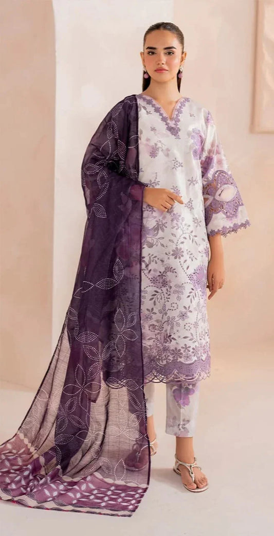 MB W - PURPLE PRINTED LAWN - SR FABRICS