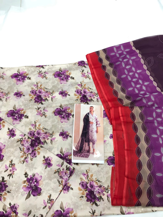 MB W - PURPLE PRINTED LAWN - SR FABRICS