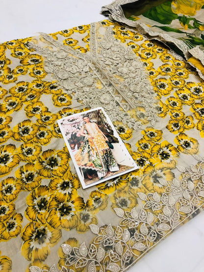 MB YELLOW GULAAB DIGITAL LAWN - SR FABRICS