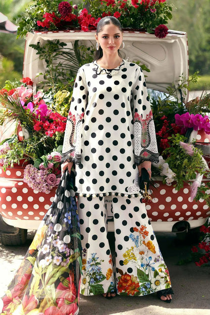 SWISS LAWN WHITE BLACK POLKA