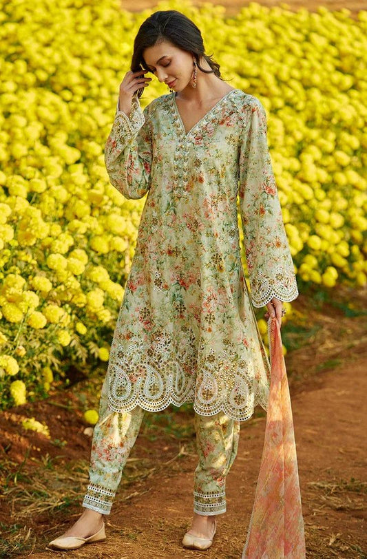MULTI PRINTED LAWN WITH SILK DUPATTA - SR FABRICS