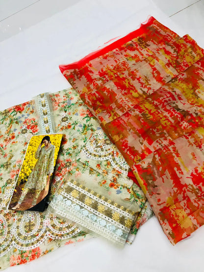 MULTI PRINTED LAWN WITH SILK DUPATTA - SR FABRICS