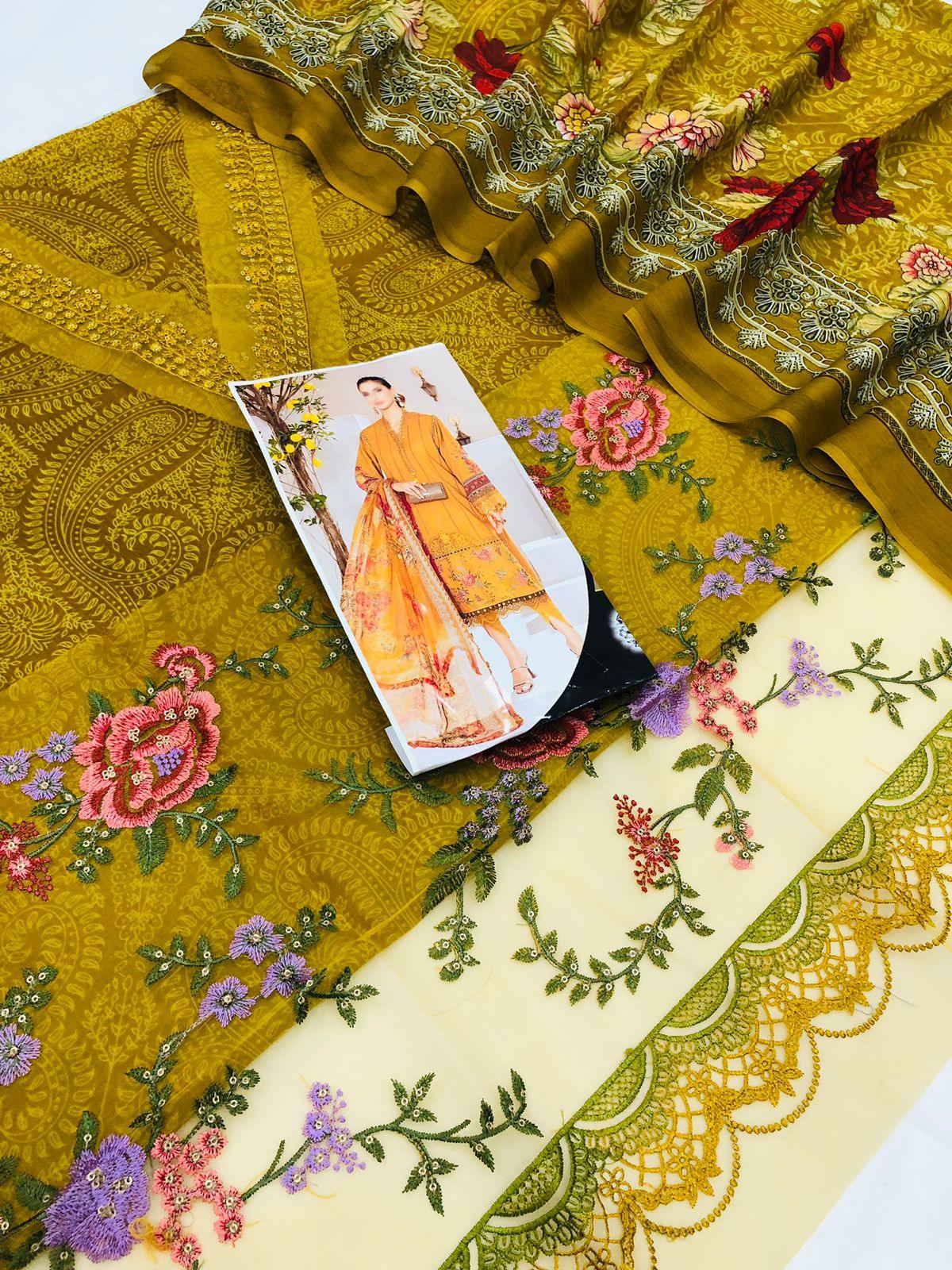 MUSTARD DIGITAL PRINTED LAWN - SR FABRICS