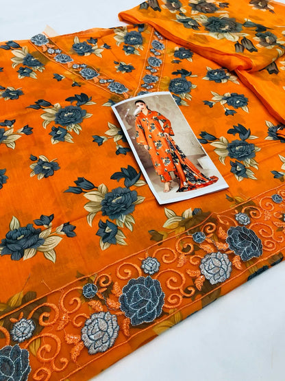 ORANGE LL DIGITAL LAWN - SR FABRICS