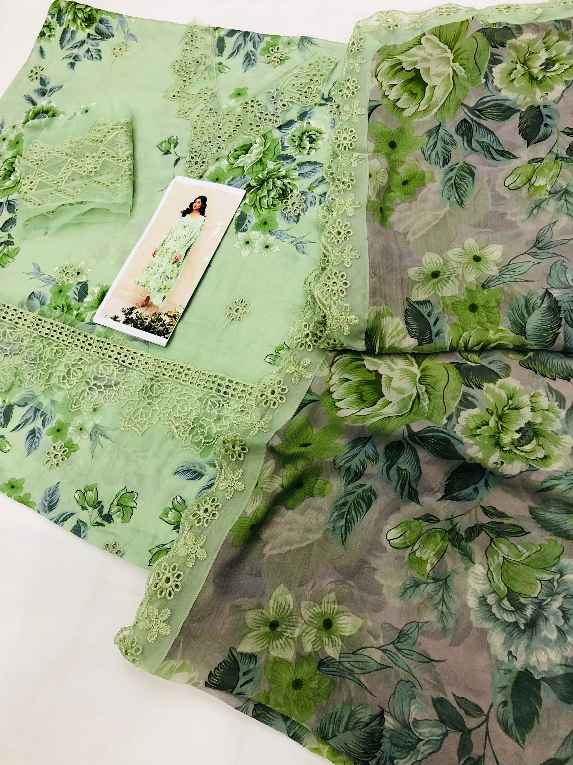 PISTA GREEN CHICKEN KARI LAWN - SR FABRICS
