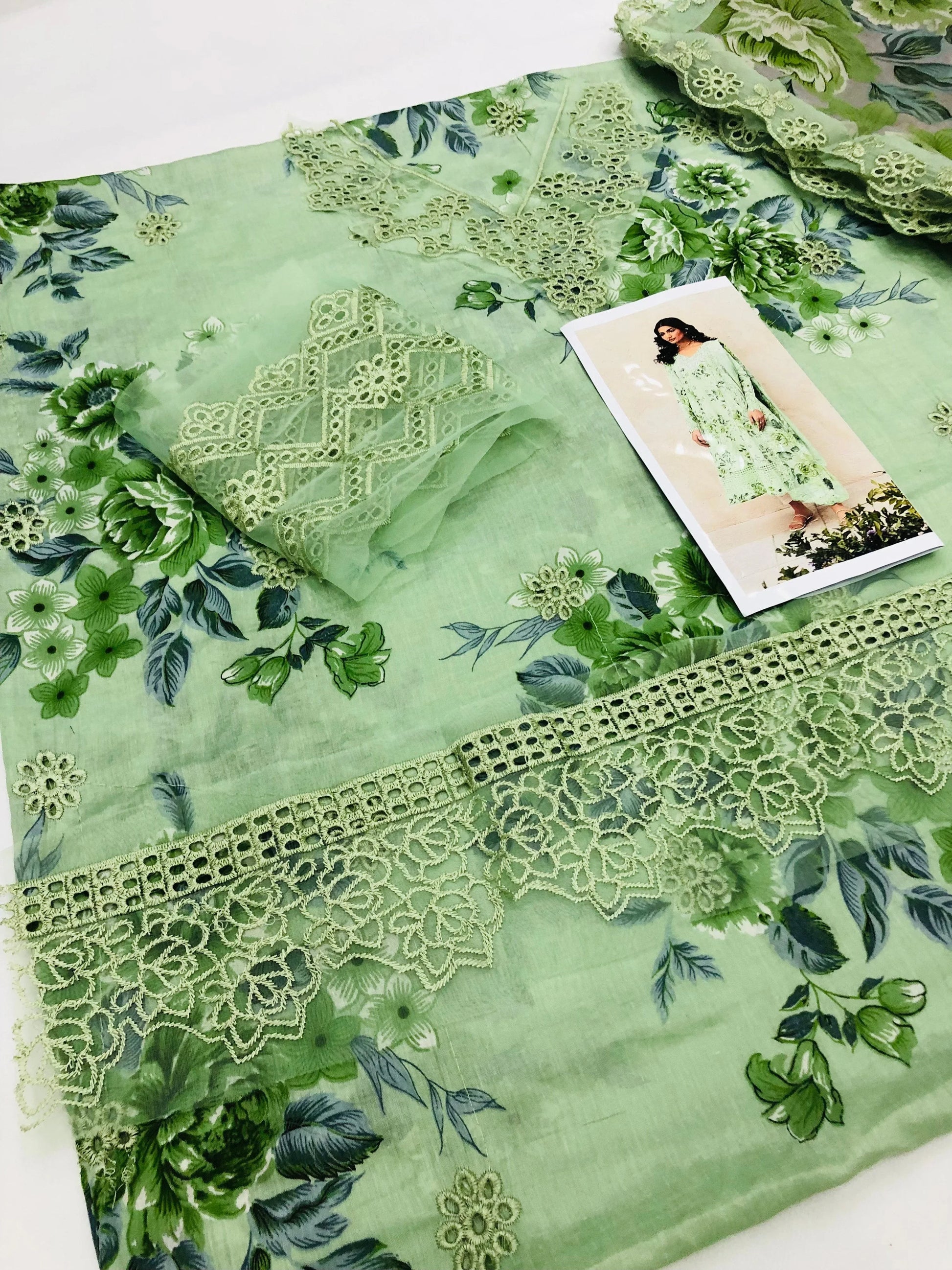 PISTA GREEN CHICKEN KARI LAWN - SR FABRICS