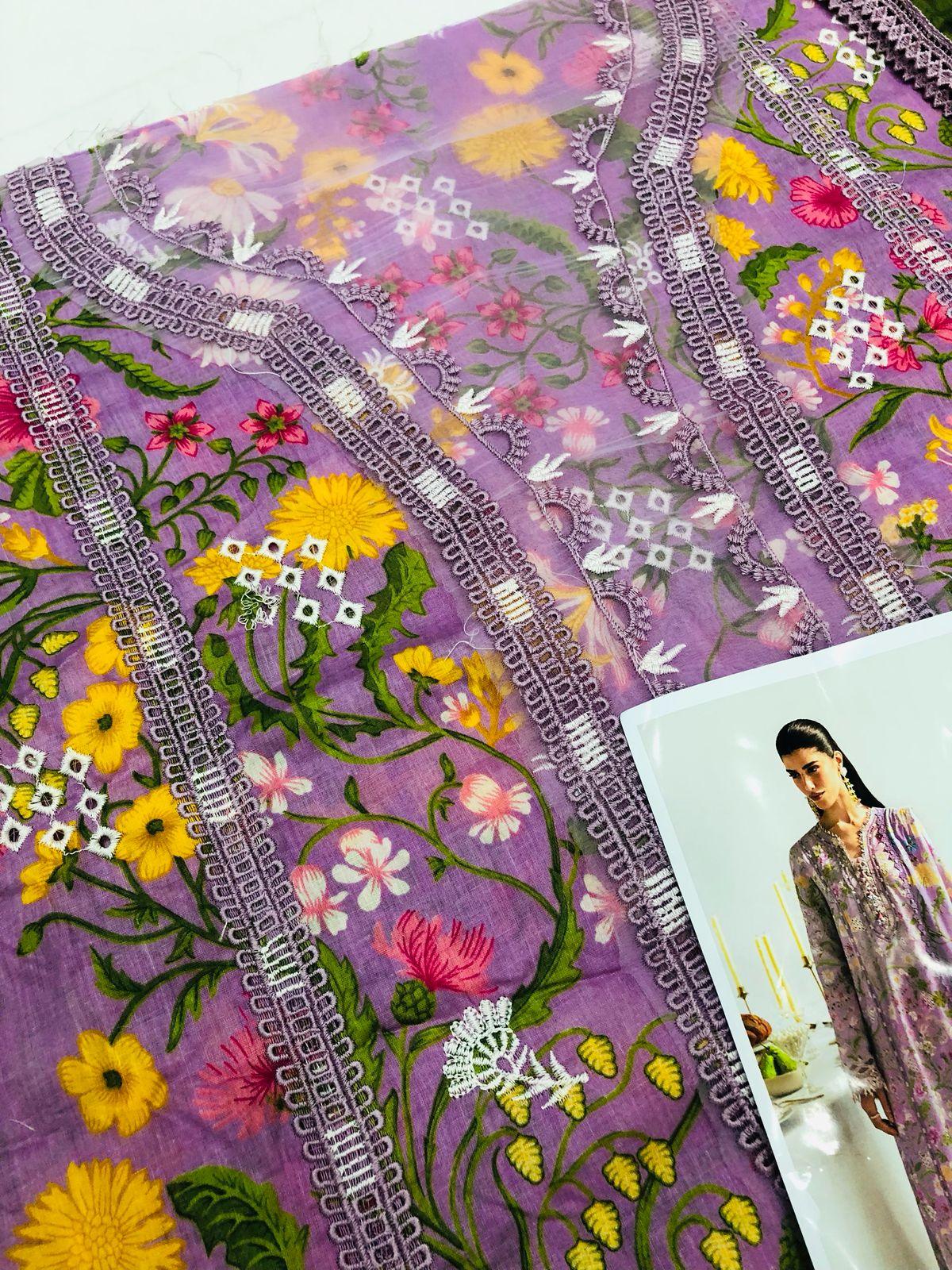 QALAMKAR LILAC CHICKEN KARI LAWN - SR FABRICS