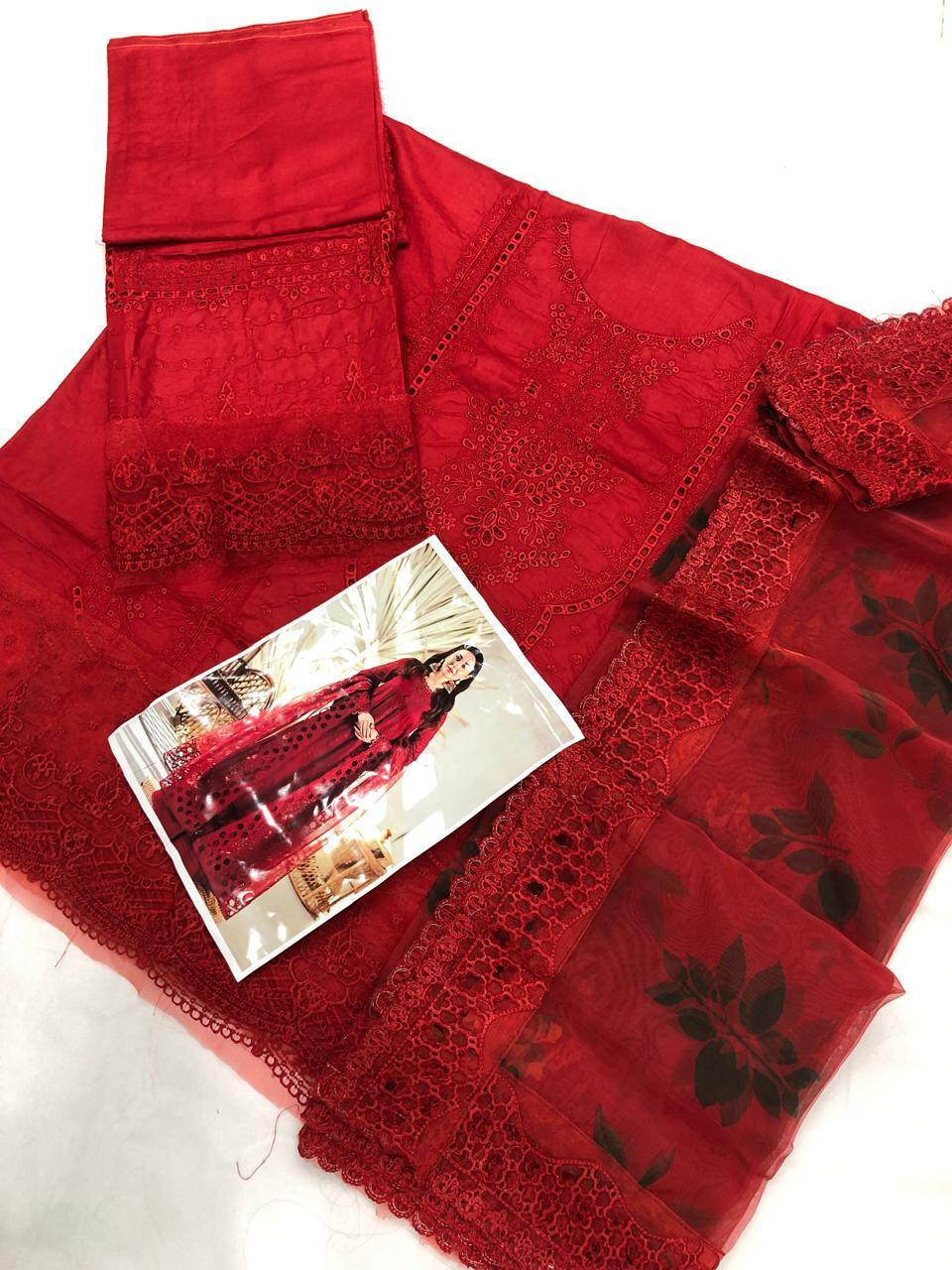 QALAMKAR RED LAWN - SR FABRICS