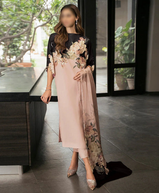 ROSES WITH BLACK CHINA SILK - SR FABRICS