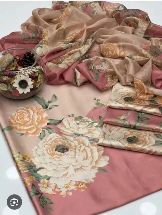 ROSES WITH PINK CHINA SILK - SR FABRICS