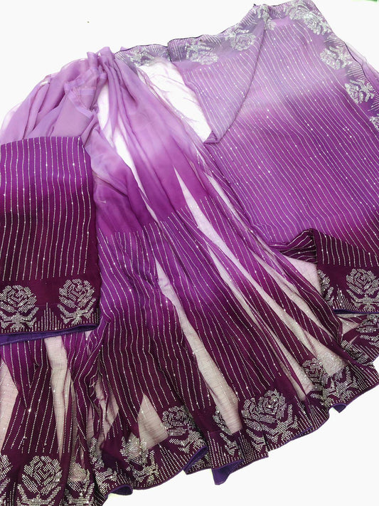 THREE TONE SAREE LILAC - SR FABRICS