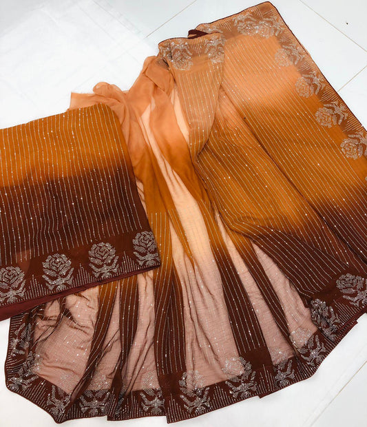 THREE TONE SAREE PEACH - SR FABRICS