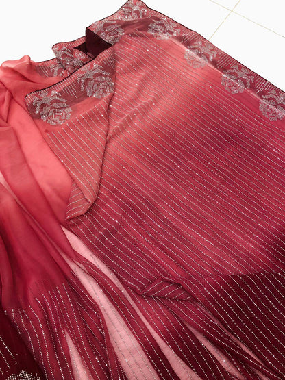 THREE TONE SAREE PINK - SR FABRICS