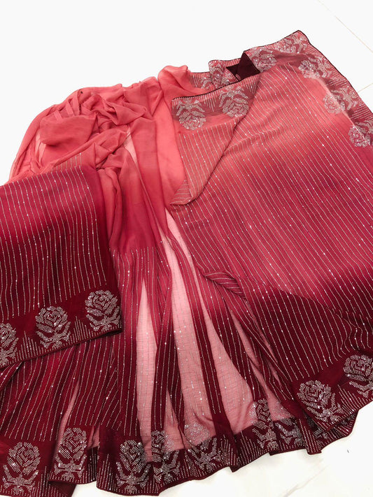 THREE TONE SAREE PINK - SR FABRICS