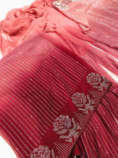 THREE TONE SAREE PINK - SR FABRICS