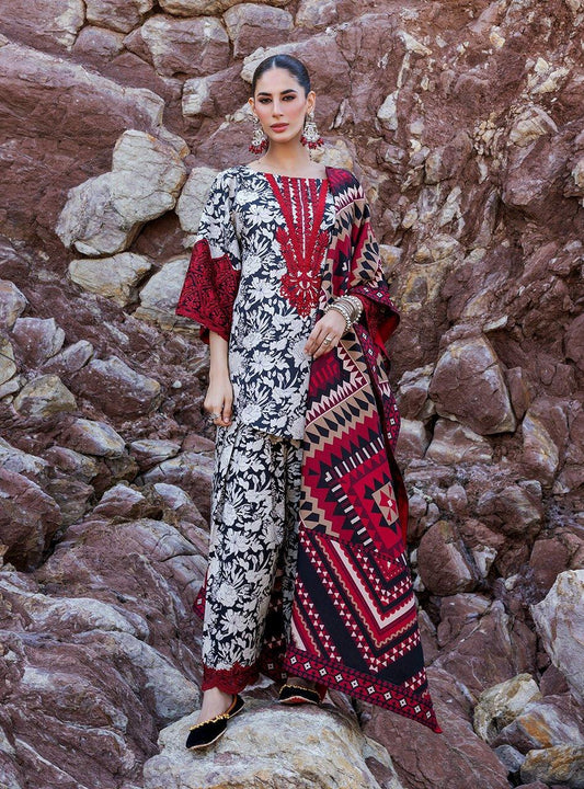 ZC BLACK RED DIGITAL LAWN DUPATTA - SR FABRICS