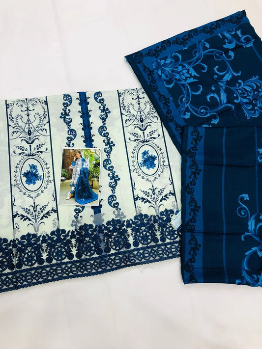 ZC ICE BLUE LAWN DUPATTA - SR FABRICS